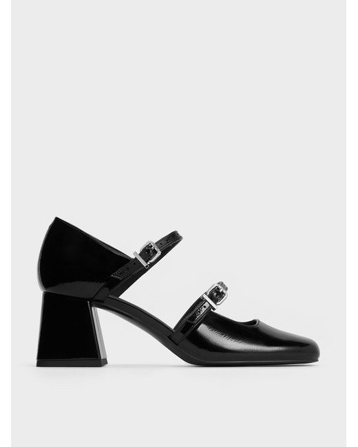 Charles & Keith Black Patent Double-strap D'orsay Pumps