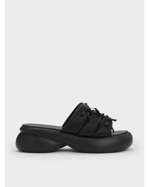 Charles & Keith Black Recycled Polyester Bow Puffy Sports Sandals