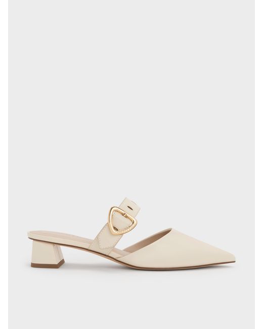 Charles & Keith White Sepphe Buckle-strap Heeled Mules