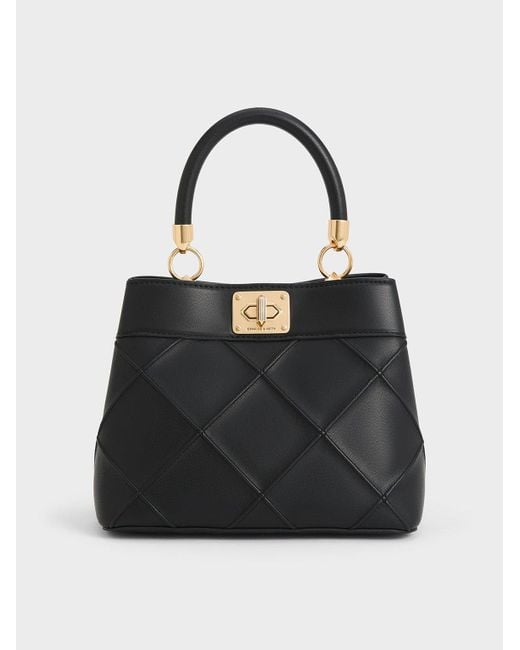 Charles & Keith Black Eleni Quilted Top Handle Bag