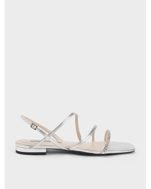 Charles & Keith Gem-encrusted Strappy Metallic Slingback Sandals in ...
