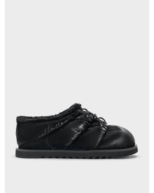 Charles & Keith Black Egan Nylon Puffy Mules