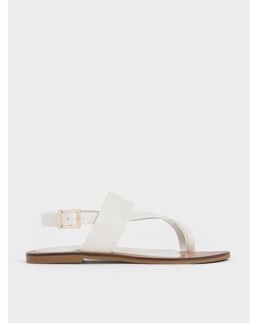 Charles & Keith White Toe-ring Crossover-strap Sandals
