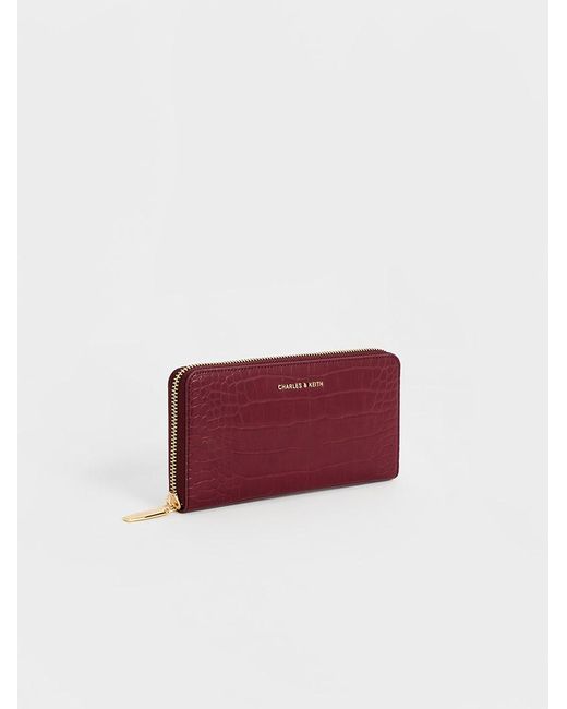 Charles & Keith Red Croc-effect Zip-around Long Wallet