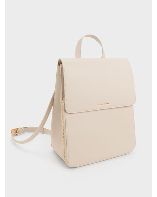 Charles & Keith Natural Front Flap Structured Backpack