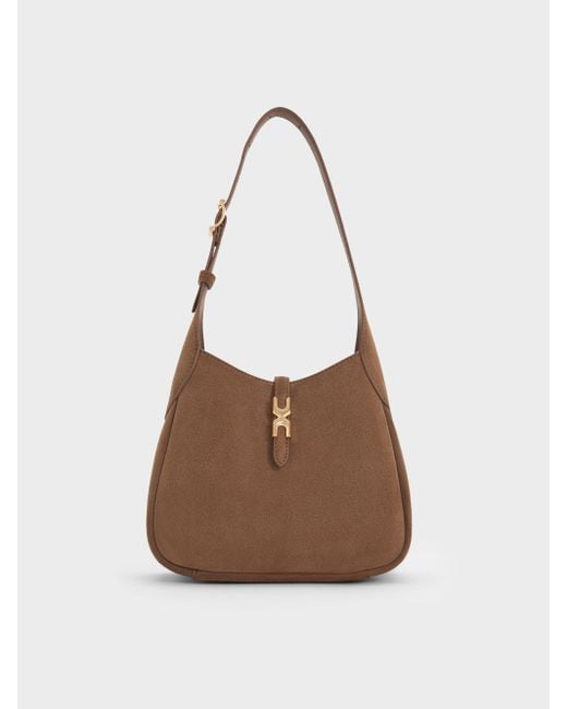 Charles & Keith Women's Brown Mini Adalyn Recycled Suede Hobo Bag