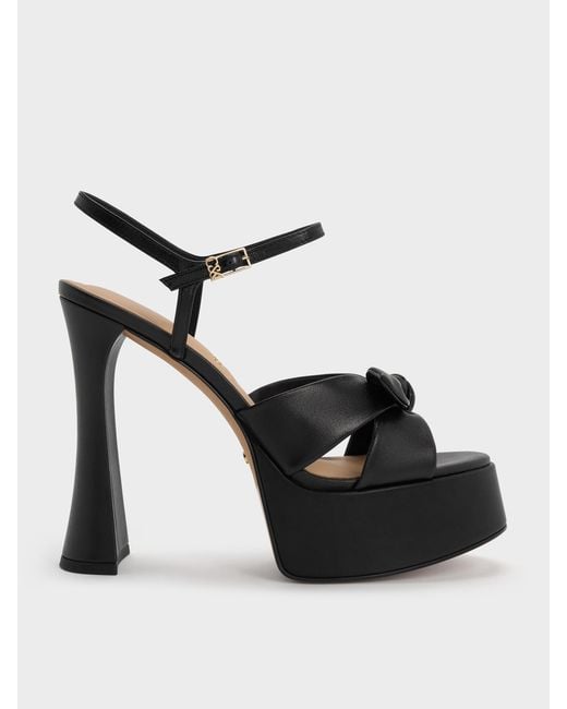 Charles & Keith Black Jayce Leather Platform Sandals