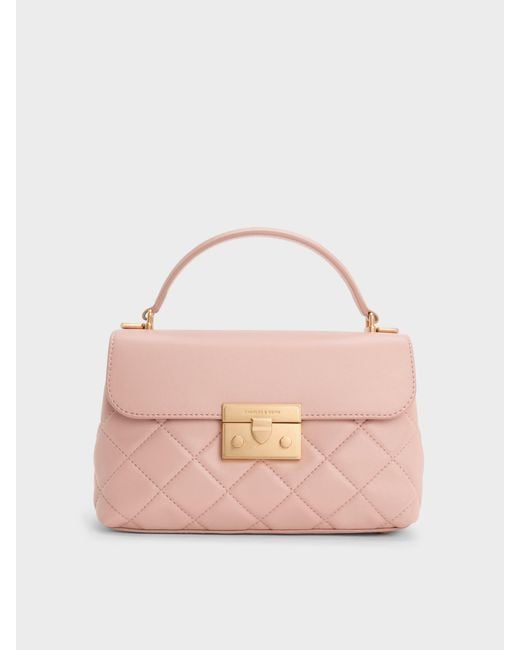 Charles & Keith Pink Alva Quilted Top Handle Bag