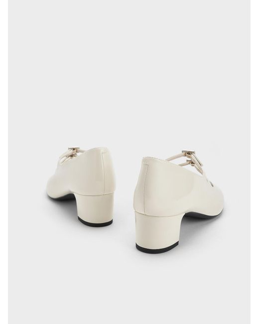 Charles & Keith White Double Crystal-buckle Mary Jane Pumps