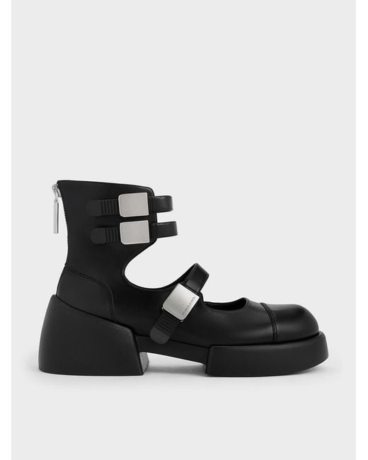 Charles & Keith Black Robbie Ankle-Strap Mary Jane Boots