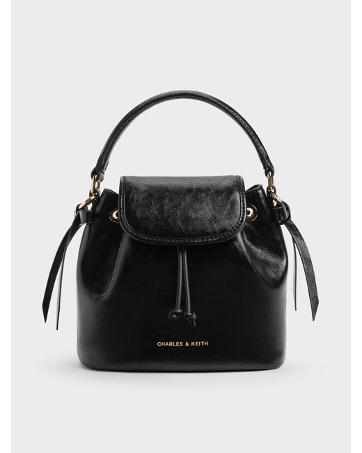 Charles & Keith Black Dalia Bow Top Handle Bag