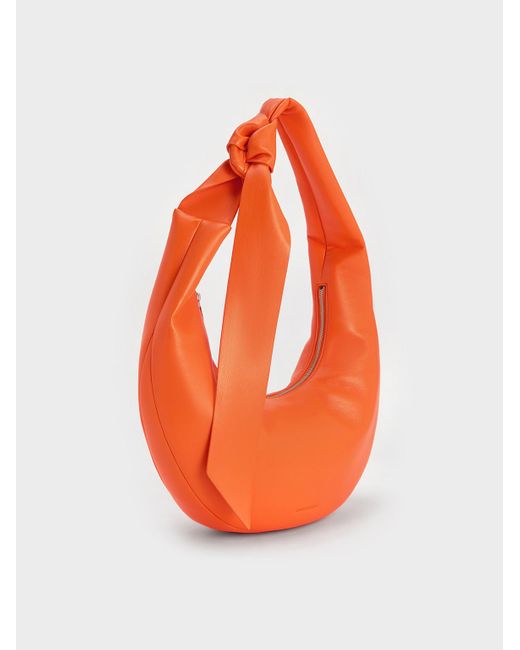 Charles & Keith Orange Toni Knotted Curved Hobo Bag