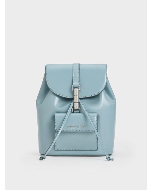 Charles & Keith Blue Cesia Metallic Accent Backpack
