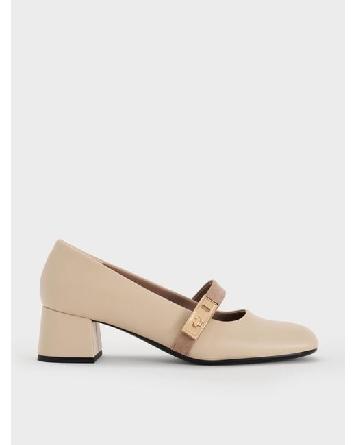 Charles & Keith Natural Lando Two-Tone Mary Jane Pumps