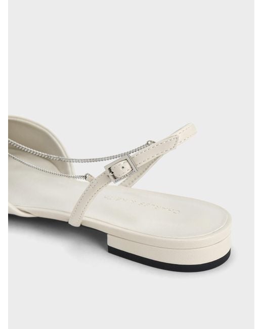 Charles & Keith White Flower-accent Chain-link Slingback Flats