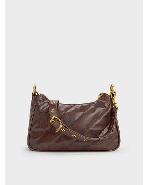 Charles & Keith White Philomena Double-Chain Crossbody Bag