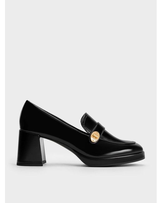 Charles & Keith Black Metallic Accent Loafer Pumps
