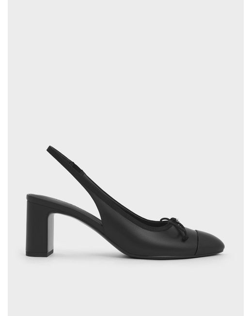 Charles & Keith Black Bow Cap-Toe Slingback Pumps