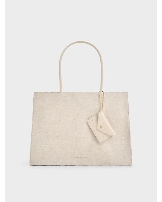 Charles & Keith Large Matina Linen Tote Bag in Natural Lyst