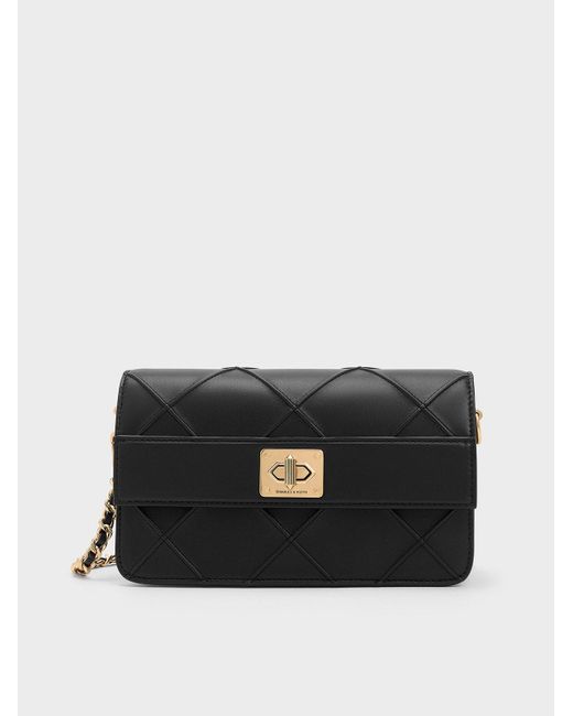 Charles & Keith Black Eleni Quilted Crossbody Bag