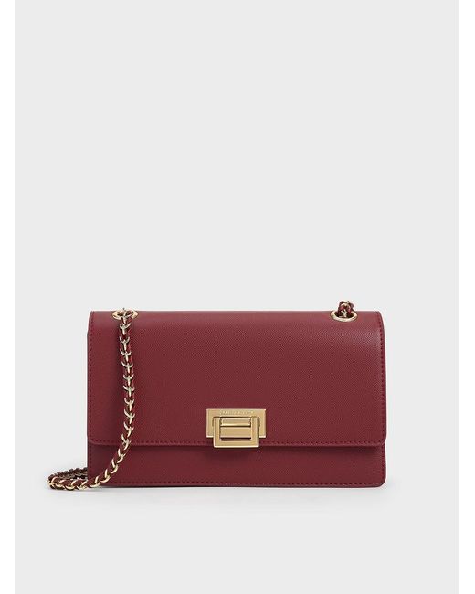 Charles & Keith Red Everline Braided-strap Shoulder Bag