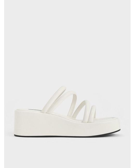 Charles & Keith White Strappy Platform Wedges