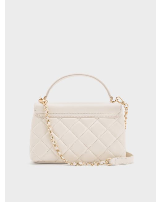 Charles & Keith Natural Alva Quilted Top Handle Bag