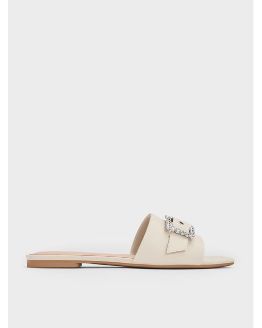 Charles & Keith White Gem Slide Sandals