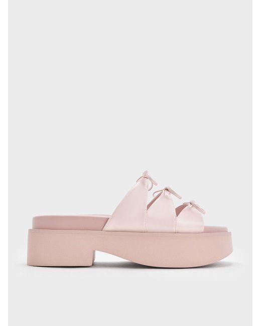 Charles & Keith Pink Dorri Triple-bow Platform Sandals