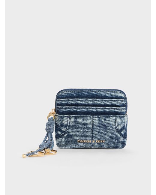 Charles & Keith Blue Ciara Denim Top-Zip Card Holder