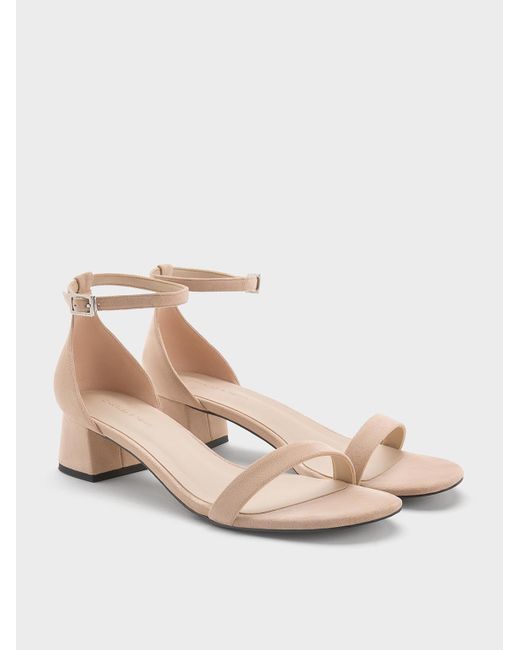 Charles & Keith Natural Faux Suede Block-Heel Ankle-Strap Sandals