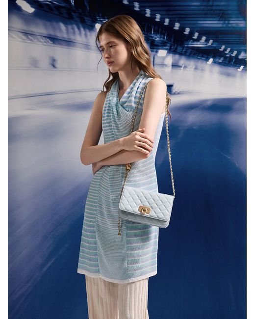 Charles & Keith White Cressida Quilted Push-Lock Clutch