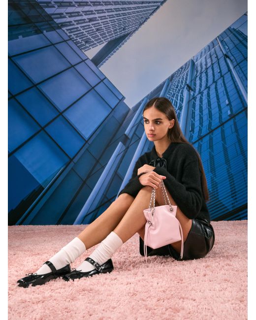 Charles & Keith Pink Arya Braided-Strap Double-Handle Crossbody Bag