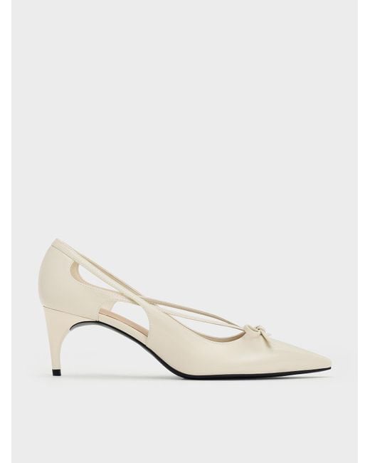 Charles & Keith Natural Patent Cut-Out Bow Kitten-Heel Pumps