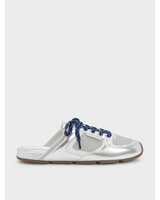 Charles & Keith White Metallic Mesh Lace-Up Sneaker Mules