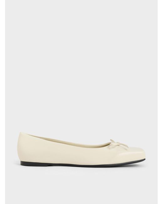 Charles & Keith Natural Square-toe Bow Ballet Flats