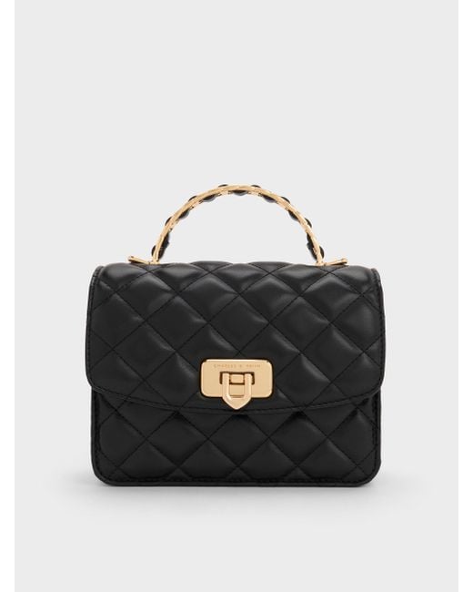 Charles & Keith Black Cressida Quilted Top Handle Bag