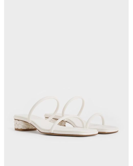 Charles & Keith Natural Double-strap Braided-heel Mules