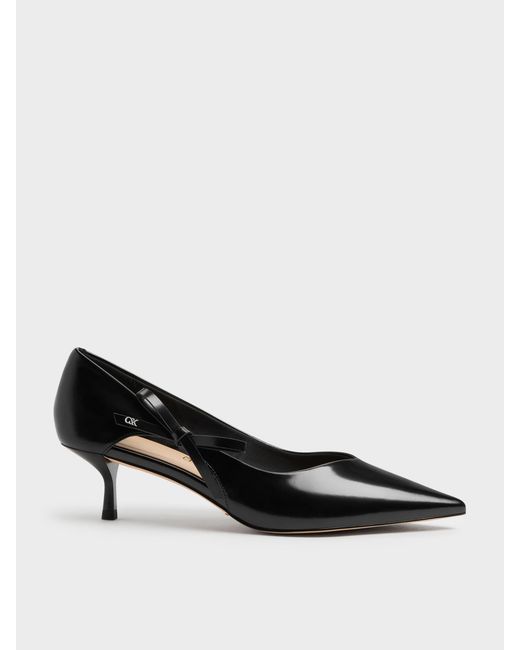 Charles & Keith Black Anastasia Leather Kitten Heels
