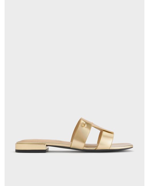 Charles & Keith Natural Petina Metallic Leather Slide Sandals