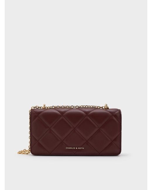 Charles & Keith White Paffuto Quilted Chain-Handle Long Wallet