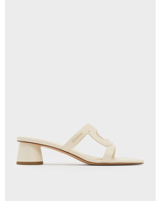 Charles & Keith Natural Cut-out Cylinder-heel Mules
