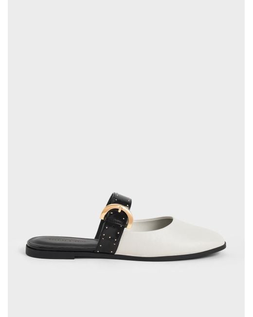 Charles & Keith Studded Buckled Flat Mules Lyst
