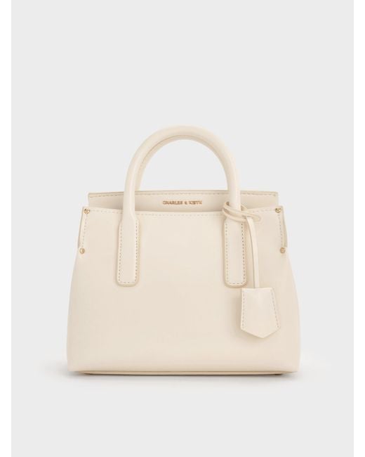 Charles & Keith Natural Rene Structured Top Handle Bag