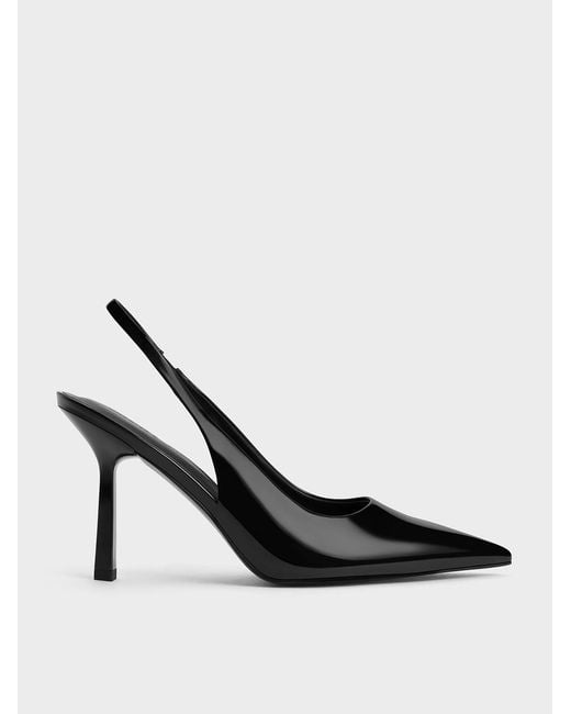 Charles & Keith White Patent Pointed Slingback Pumps