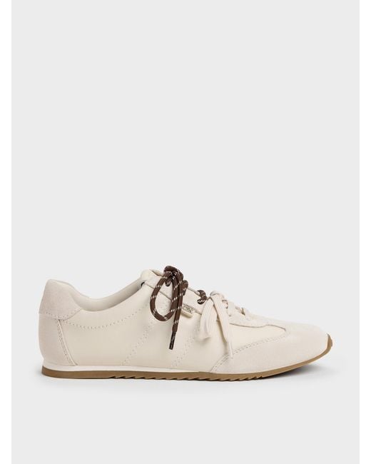 Charles & Keith White Jace Leather & Suede Sneakers