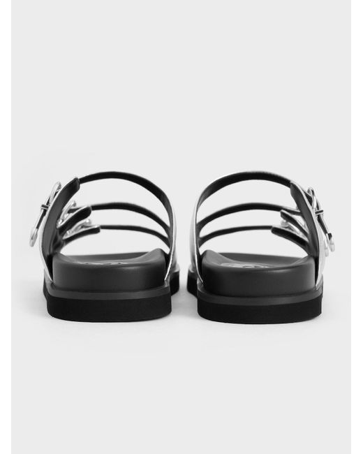 Charles & Keith White Metallic Buckled Triple-strap Sandals