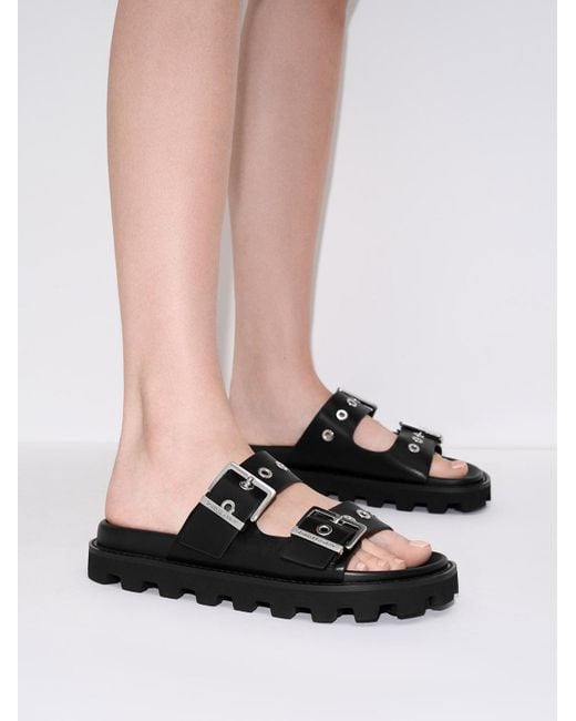 Charles & Keith Black Trill Grommet Double-strap Sandals