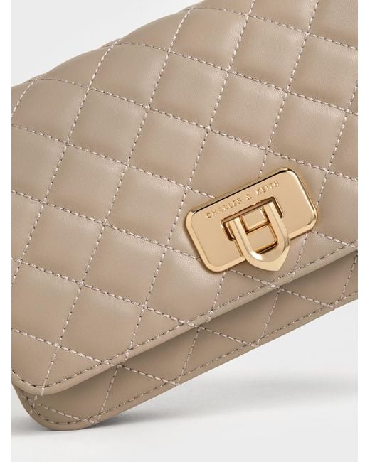 Charles & Keith Natural Cressida Quilted Push-lock Clutch
