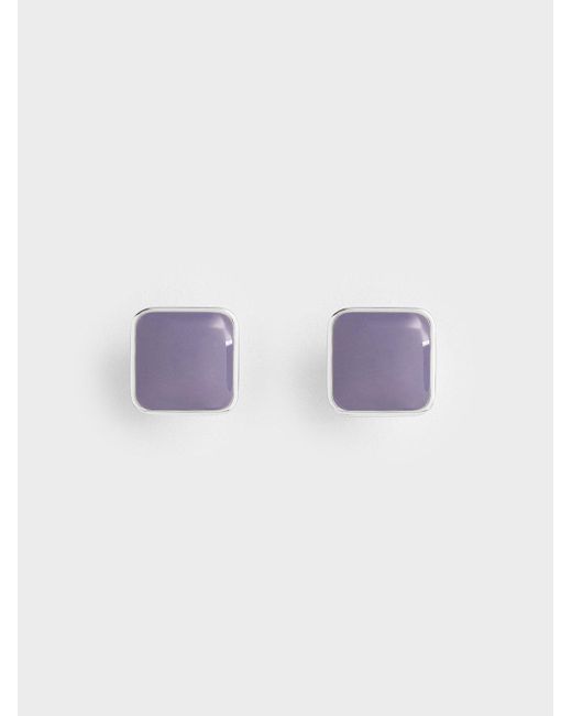 Charles & Keith Purple Ellowyn Square Stud Earrings